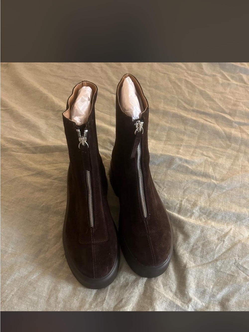 Michael Kors Dark Brown Suede Front-Zip Platform Ankle Boots